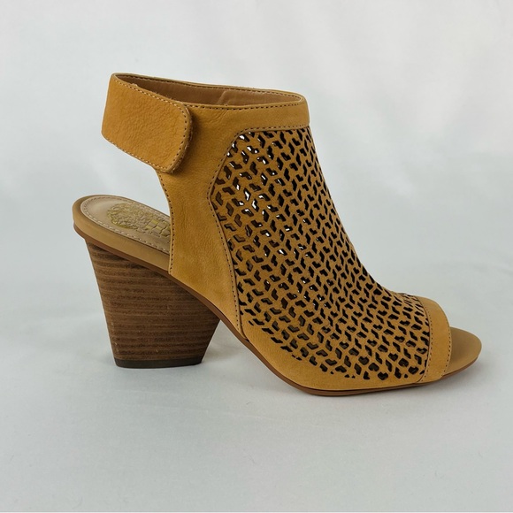 Vince Camuto Dastana Nubuck Leather Peep-Toe Sandal Stacked Heel Sz 7M - Picture 3 of 16